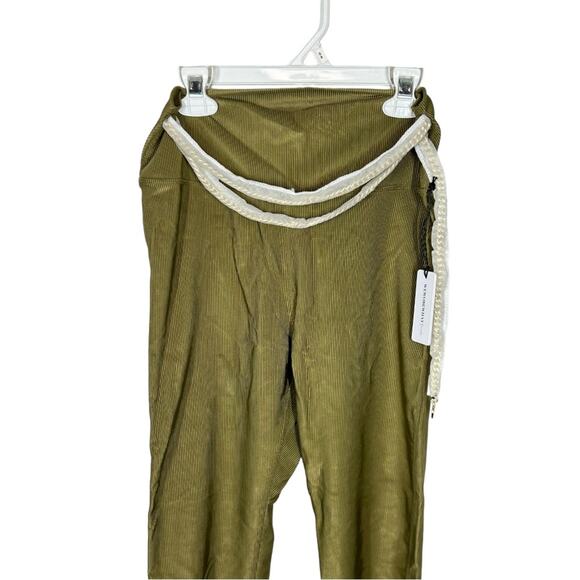 WeWoreWhat Chain High Rise Ribbed Green Leggings NWT Sz Medium Gold Chain Detail - Picture 4 of 15